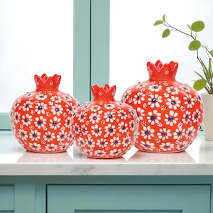 Keramik Granatapfel Vase, Blütenblatt Burst Relief Vase, Handgemachte handbemalte Vase, Einzigartige Tabletop Vasen Set, Dekorative Vase für die Küche