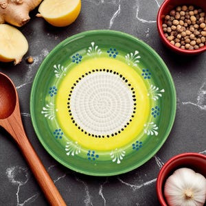 Handmade 7&quot; Garlic Grater Bowl, Ceramic Ginger Grinder, Lime Green Grater Bowl, Cheese and Chocolate Grater, Vegetable & Herb Kitchen Tool