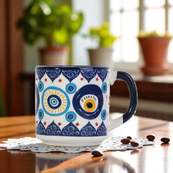 Ceramic Espresso Cups, 8 Oz Coffee Cups Set, Devil Eye Ceramic Cups Sets,  Ceramic Cups Set for Coffee Lovers, Decorative Turkish Cups - Etsy