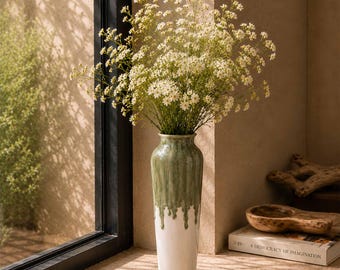 Ceramic Decorative Vase, Green Drip Vase, Handmade Ceramic Vase, Neutral Home Decor Vase, Artistic Ceramic Gift
