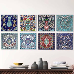 Turkiska handmålade keramiska plattor, dekorativa traditionella plattor för badrums- eller köksväggar, unik keramisk accent för heminredning