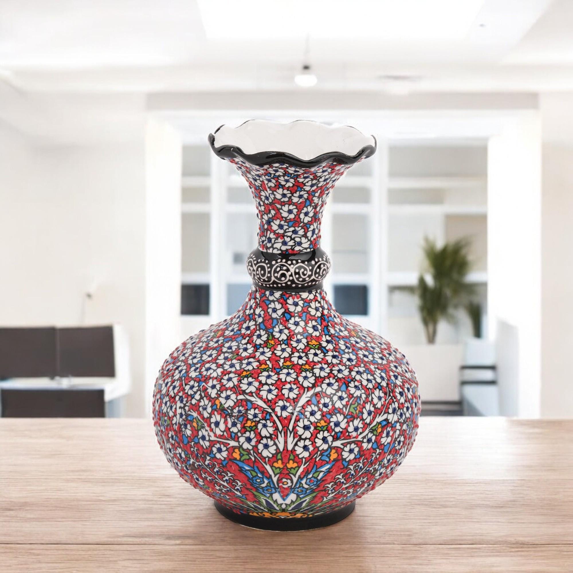 Ceramic Decorative Vase, Floral Mosaic Vase, Handmade Ceramic Vase, Bohemian Vase for Home Styling, Decorative Vase for Shelf, Vase Gift