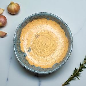 Handmade Ceramic Garlic Grater Bowl, 7" Glazed Grating Plate for Garlic, Cheese & Chocolate