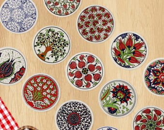 Handmade Ceramic Coasters, 4" Trivet for Hot Coffee Cups, Turkish Coasters, Heat Resistant Coasters Set, Glazed Ceramic Pads, Pottery Gift