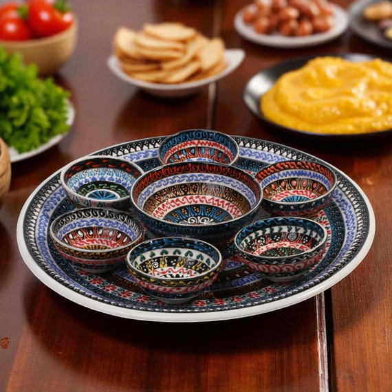 Handgemachte türkische Keramik Snack Tablett Set: Ottoman Design Servierplatte