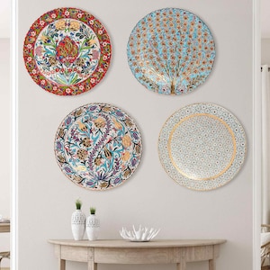 Florals Theme Decorative Plate, Golden Ceramic Plate, Handmade Ceramic Plate for Living Room Decor, Wall Hanging Plate, Ideal Gift Plate