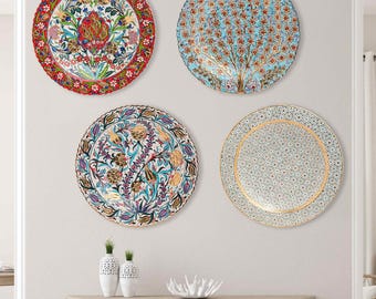 Florals Thema Dekorative Platte, Goldene Keramikplatte, Handgefertigte Keramikplatte für Wohnzimmer Dekor, Wandbehang Platte, Ideale Geschenk Platte
