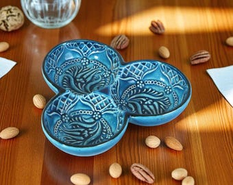 Ceramic Snack Platter, Snack Serving Tray, Nut Platter, Appetizer Bowl, Decorative Turkish Platter, Ceramic Nut Dish, Gift for Housewarming