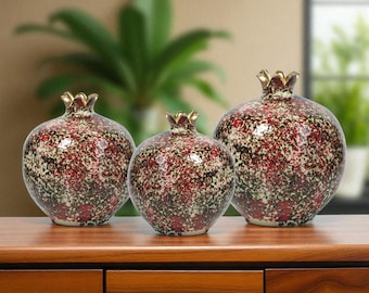 Pomegranate Vase, Red Granite Splatter Vase, Handmade Ceramic Tabletop Vase, Modern Vase Accent, Unique Decorative Vase for Dining Room