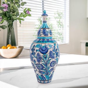 Ceramic Decorative Jar, Vizier Blue Jar, Handmade Ceramic Jar, Decorative Jar for Kitchen Counter, Turkish Ceramic Canister with Lid