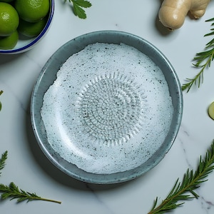 Handmade Ceramic Garlic Grater Bowl, 7" Glazed Grating Plate for Garlic, Cheese & Chocolate