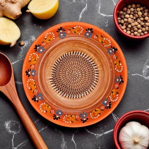 Ceramic Garlic Grater, 7&quot; Kitchen Grating Plate, Copper Bloom Grater Bowl, Handmade Platter for Chocolate & Cheese, Vegetable Rub Plate
