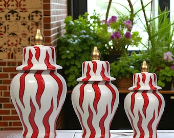 Tarro decorativo de cerámica, tarro Firewave, tarro de jengibre de cerámica con tapa, tarro para decorar estanterías, tarro de cerámica hecho a mano, tarro de lujo para regalar a una madre.