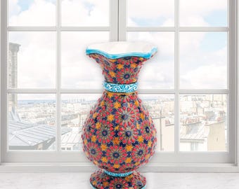モロッコ　フェズの花入　花瓶　陶器製 モロッコ フェズの花入 花瓶 陶器製 美術品・アンティーク