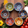 Handmade Ceramic Dipping Bowls: Turkish Floral Design Spices Dishes, Set of 6 Pinch Bowls