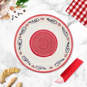 7&quot; Ceramic Grater Bowl, Garlic Grinder Plate, Apple Red Grater Bowl, Handmade for Cheese, Chocolate, Vegetable & Citrus Prep