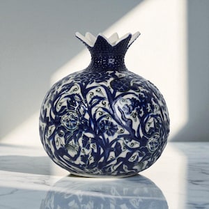 Handgefertigte Keramik Granatapfel Vase, Indigo Blumenvase, moderne Granatapfel Tisch Display, dekorative handgemachte einzigartige Vase für Wohnzimmer
