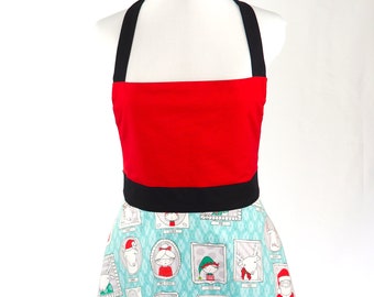 Hipster Christmas Reindeer Full Apron, Quirky Holiday Apron, Holiday Hostess Gift, Cookie Party Apron, Pastel Christmas, Gift for Bakers