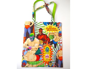 Luchador Tote Bag, LuchaTote, Boxy Style or Flat Style