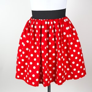 Ready to Ship - Red & White Polka Dot Skirt with Pockets, Minnie Inspired, Elastic Waistband Skirt, Casual Cosplay, Dapper Day Disneybound