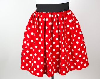 Ready to Ship - Red & White Polka Dot Skirt with Pockets, Minnie Inspired, Elastic Waistband Skirt, Casual Cosplay, Dapper Day Disneybound