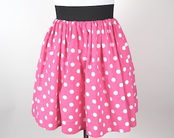 Minnie Inspired Polka Dot Skirt, MADE TO ORDER, Pink and White, Elastic Waistband with Pockets, Dapper Day, Disneybounding, Geeky Fashion