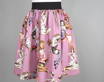 Zombie Girl Skirt, Size L READY TO SHIP,  Halloween Skirt with Pockets,  Purple and Orange Skirt, Spoopy Skirt, Elastic Waistband Skirt
