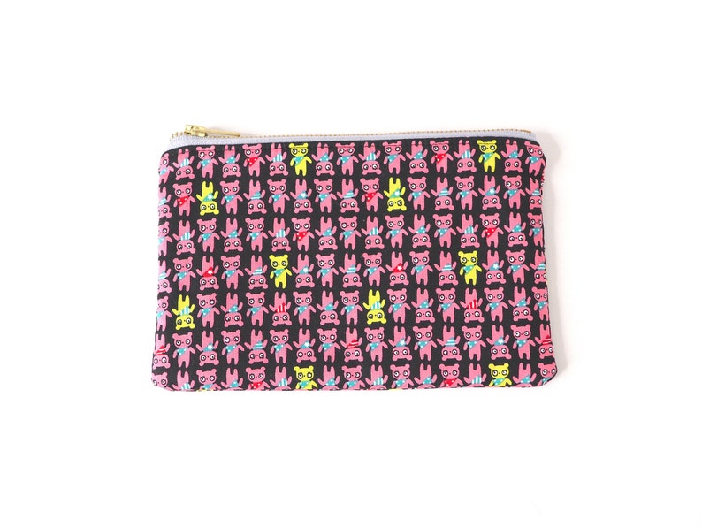Pink Kawaii Bears Print Metal Zipper Pouch 8x5 Japanese Fabric Bag Makeup Bag Pencil Bag Stocking Stuffer Art Supply Bag Gift for her