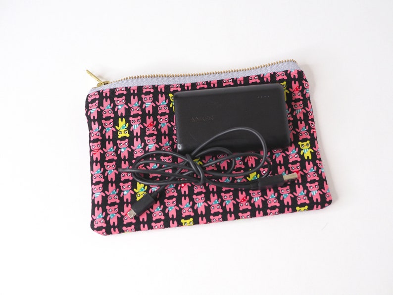 Pink Kawaii Bears Print Metal Zipper Pouch 8x5 Japanese Fabric Bag Makeup Bag Pencil Bag Stocking Stuffer Art Supply Bag Gift for her