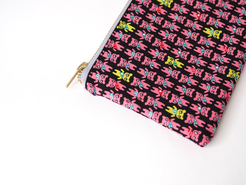 Pink Kawaii Bears Print Metal Zipper Pouch 8x5 Japanese Fabric Bag Makeup Bag Pencil Bag Stocking Stuffer Art Supply Bag Gift for her