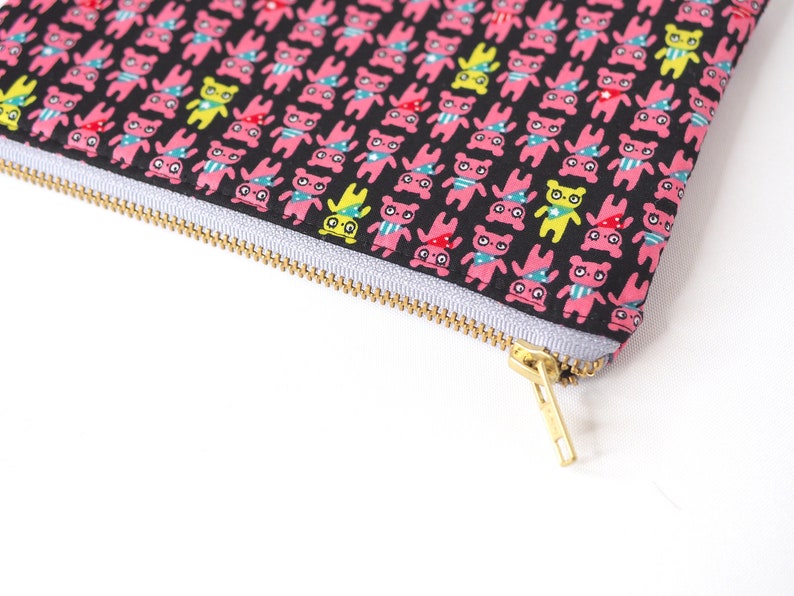 Pink Kawaii Bears Print Metal Zipper Pouch 8x5 Japanese Fabric Bag Makeup Bag Pencil Bag Stocking Stuffer Art Supply Bag Gift for her