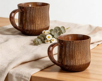 Holz Becher Set – Handgemachte Trinkbecher aus Naturholz, rustikale Holz Tassen für Kaffee, Tee & Decoration, nachhaltig einzigartig