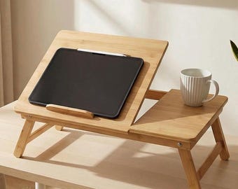 Laptopständer aus Holz fürs Bett – Verstellbarer Laptoptisch für Schule, Studium & Homeoffice | Bambus Betttisch mit Schublade