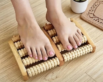 Fußmassagegerät Holz | Fußroller Massage für Reflexzonen | Anti Stress Fußmassager | Plantarfasziitis Hilfe | Wellness Geschenk