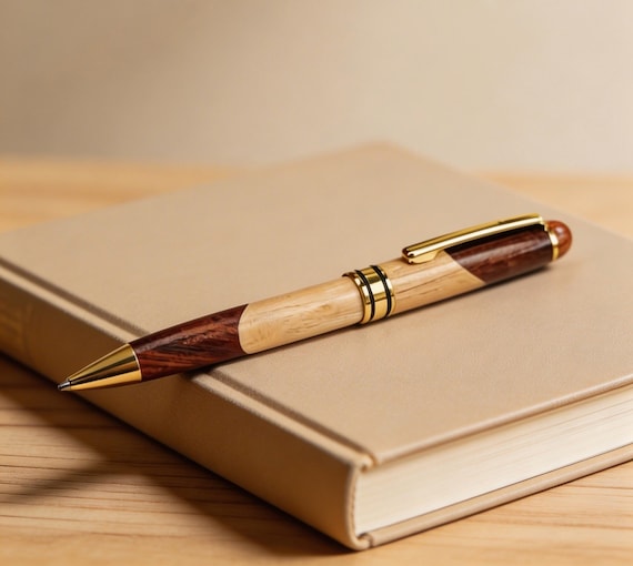 Holz Kugelschreiber mit Gold Details – Drehstift oder mit Kappe – Edler Schreibstift aus Naturholz – Geschenk für Männer & Büro