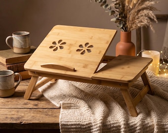 Laptopständer aus Holz fürs Bett – Verstellbarer Laptoptisch für Schule, Studium & Homeoffice | Bambus Betttisch mit Schublade