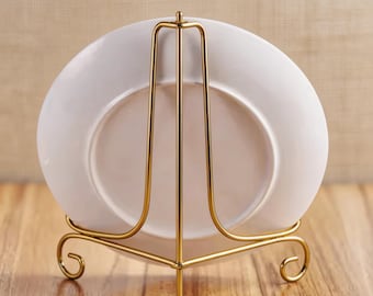 2 Stk. Goldener Metall Tellerständer, Dekorativer Display Halter für Zierteller, Bilderrahmen oder Deko, Hochzeits Tischdeko