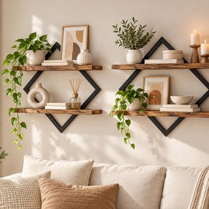 2er Set Wandregal Industrial – Schweberegal Holz & Metall 38 cm – Wanddeko Wohnzimmer Bad Küche – Modernes Regal Schwarz Braun
