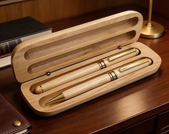 Holz Stift Set mit Etui 2er Schreibset aus Naturholz Elegantes Geschenk für Büro Home Office Premium Schreibzubehör