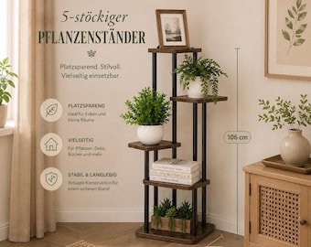 5-stöckiger Pflanzenständer – Blumenregal für Wohnzimmer | Balkon – Vintage Braun/Schwarz oder Weiß – Eckregal für Pflanzen & Deko