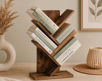 Bücherregal Holz für Schreibtisch - Platzsparender Bücherständer für Schule, Studio & Home Office | Buchorganizer aus Holz