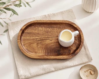 Mini Holz Servierplatte oval – Kleine Holzablage für Kaffee, Dessert & Snacks – Decorative Schmuck- und Schlüsselablage – Handmade Tablet