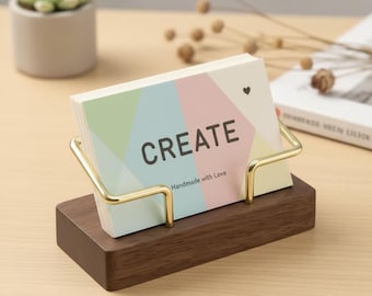 Wooden Business Card Holder, Desk Business Card Stand, Wood Card Display, Office Desk Organizer, Small Business Gift, Minimalist Desk Access