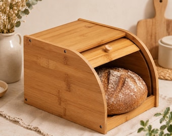 Bambus Brotkasten mit Rolldeckel – Brotbox aus Holz – Aufbewahrung für Brot & Gebäck