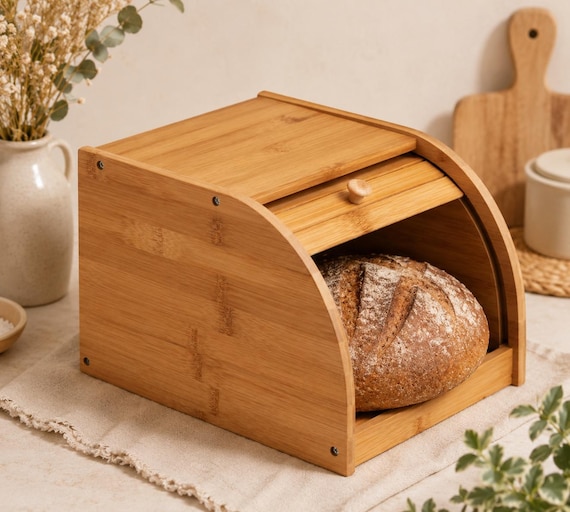 Bambus Brotkasten mit Rolldeckel – Brotbox aus Holz – Aufbewahrung für Brot & Gebäck