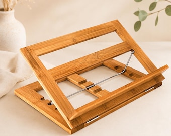 Bambus Buchständer Verstellbar – Kochbuchhalter, Tablet Ständer, Leseständer, Buchhalter für Küche, Studio & Home Office