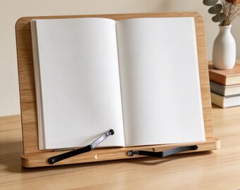 Buchständer Holz | Bücherständer für Schule, Studium | Buchhalter für Schreibtisch, Tablet | Kochbuchhalter & Leseständer | Fur dicke Büch