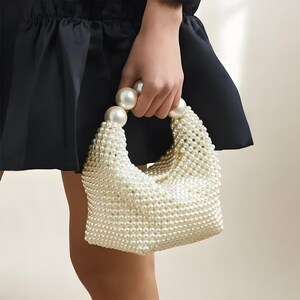 Bolso de mano con cuentas de perlas hecho a mano para mujer, moderno bolso de mano para fiesta, bolso de hombro, accesorio de novia y de noche.