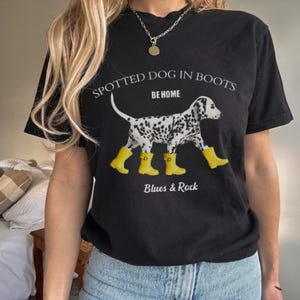 Comfort Cotton Vintage Spotted Dog in Boots Tee, Funny Pet Lover T-Shirt, Gift for Dog Owners, Cute Dog Graphic Shirt, Casual Everyday Wear