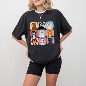 Komfort Disney Verspielte Katzengesichter Unisex Baumwoll-T-Shirt, süßes Katzenliebhabergeschenk, lustiges Haustier-T-Shirt, Tierthemenkleidung, lässige Alltagskleidung